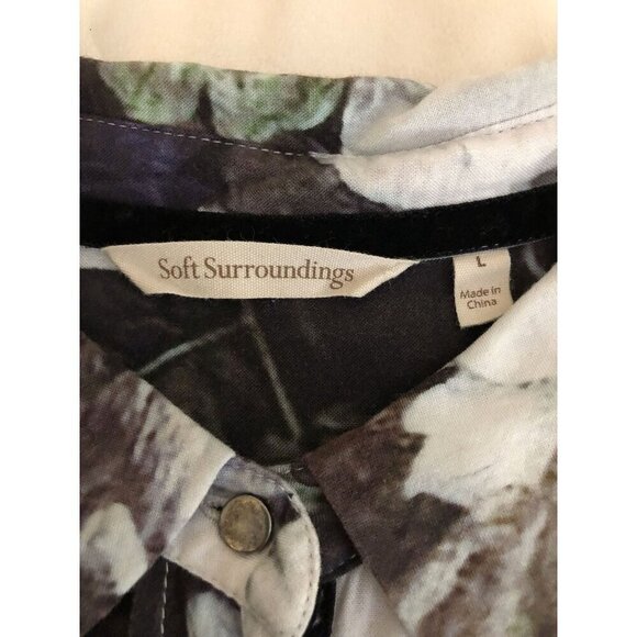 Soft Surroundings Button-Up Shirt Womens L Floral Rayon Career Office Church - Picture 4 of 7